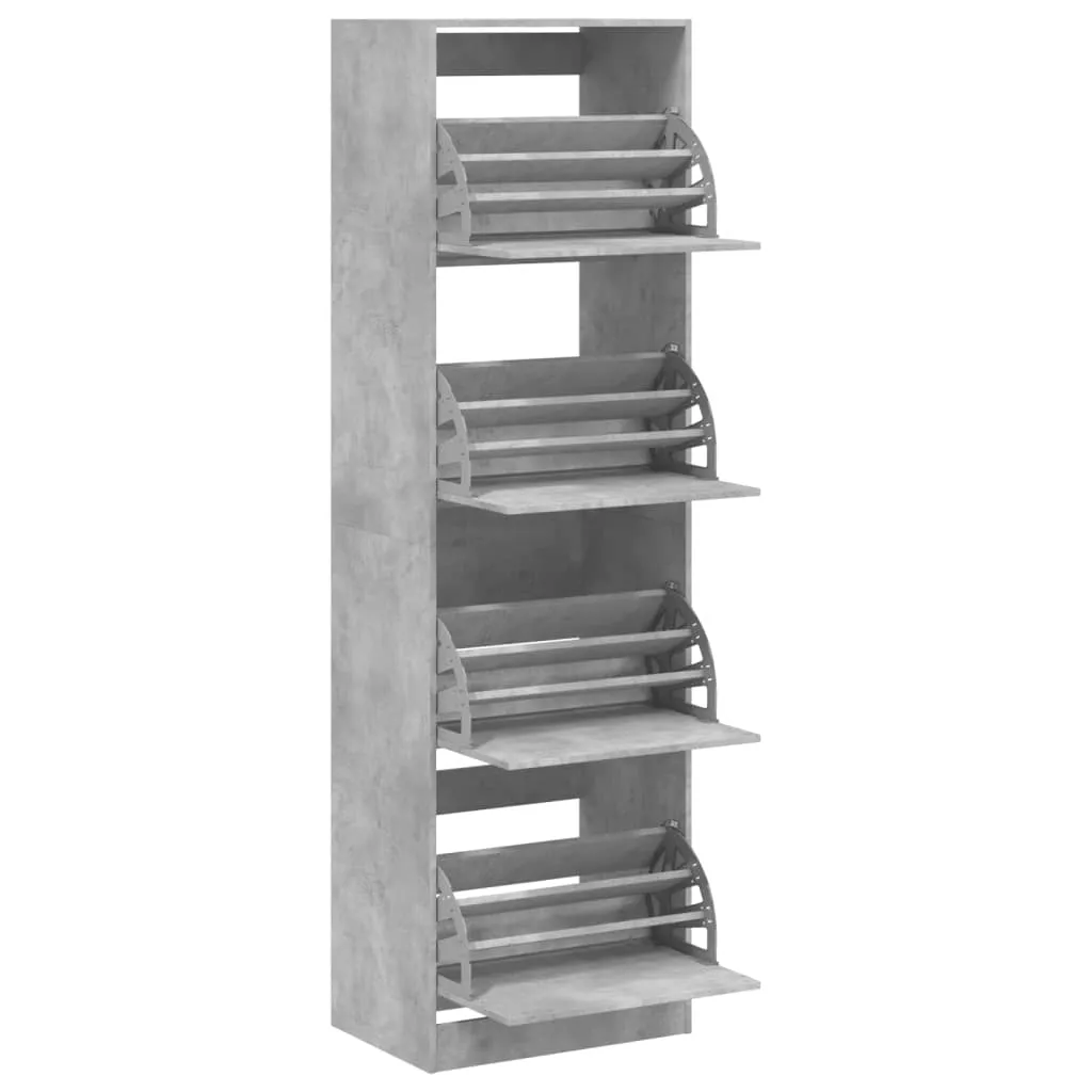 Shoe Cabinet with 4 Flip-Drawers Concrete Grey 60x42x204 cm