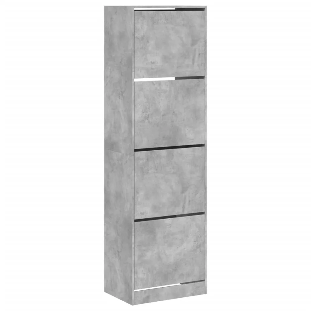 Shoe Cabinet with 4 Flip-Drawers Concrete Grey 60x42x204 cm