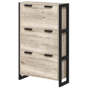 Shoe Storage Cabinet with 3 Flip Drawers Adjustable Shelf 18 Pairs Narrow Shoe Cupboard for Entryway Natural Wood-effect