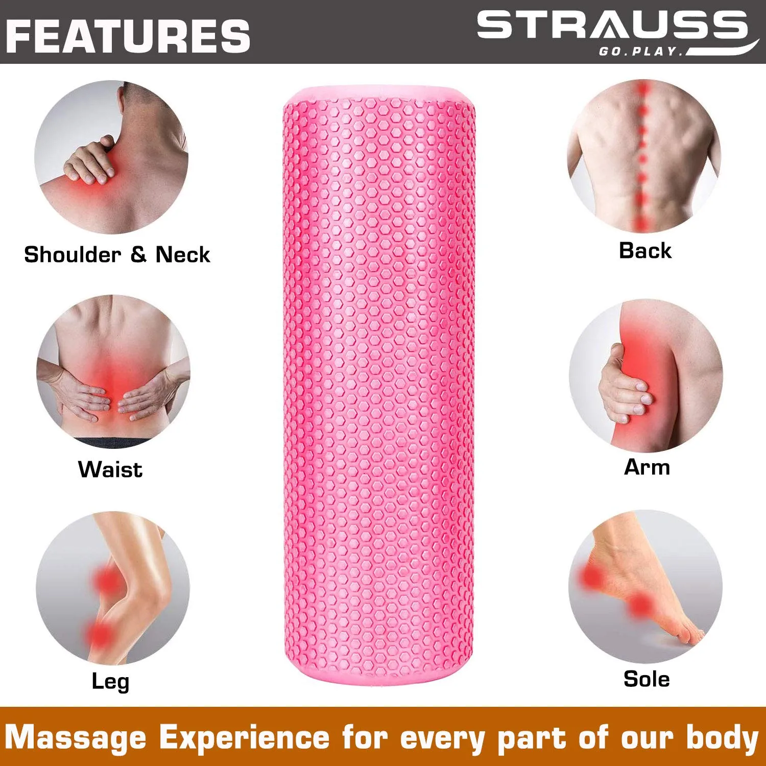 Strauss Foam Roller (Pink), 30 cm and Yoga Block (Pink)