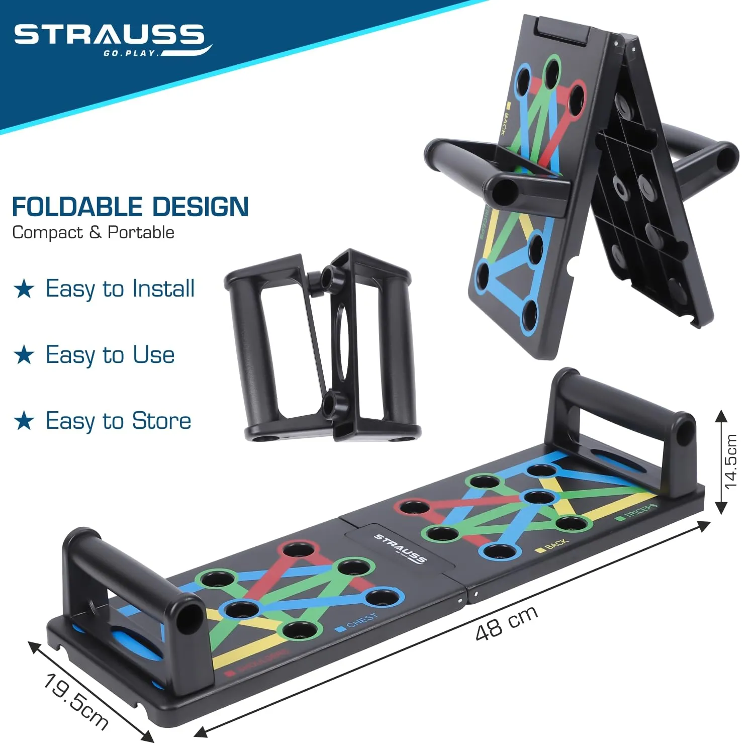 Strauss Multipurpose (13 in 1) function Push Up Board/Bars/Stand with Multiple Modes | Calisthenics,Gym and Excersing Equipment | Chest,Muscle,Triceps,Shoulders Workout | Both for Men and Women, Black