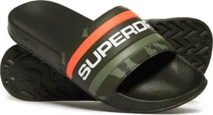 Superdry Mens Retro Camo Sliders Beach Flip Flops Green Slip On