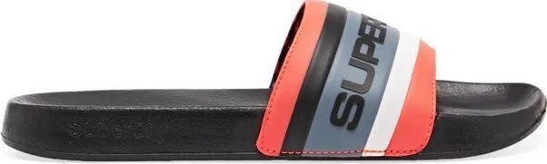 SuperDry Mens Retro Sliders Beach Flip Slops Black Beach Holiday