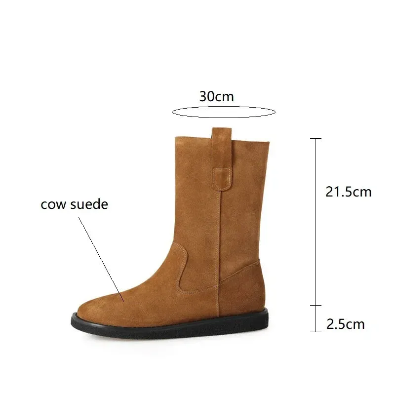 TAVIMART  -  New Autumn Cow Suede Women Boots Round Toe Chunky Heel Short Boots for Women Winter Low Heel Western Boots Zapatos De Mujer