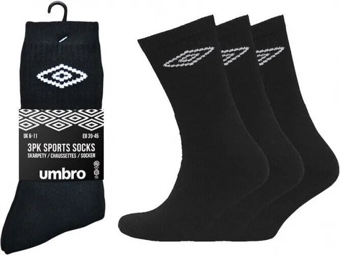 Umbro Mens Womens Crew 3 Pairs Socks Sports Football Rugby 3 Pack Socks Size