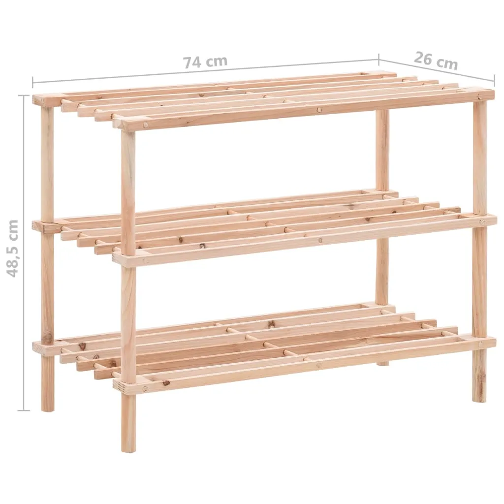 vidaXL 3-Tier Shoe Rack Solid Fir Wood