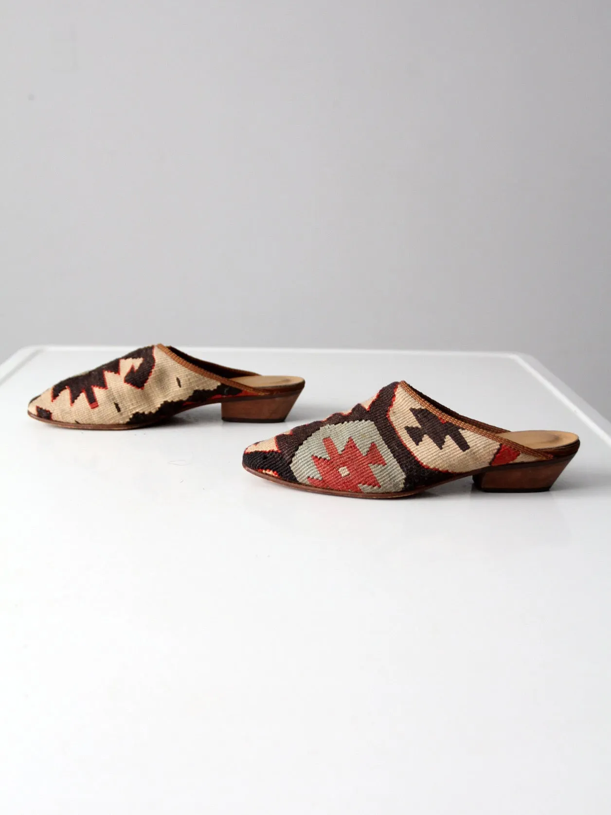 vintage kilim mules, size 8