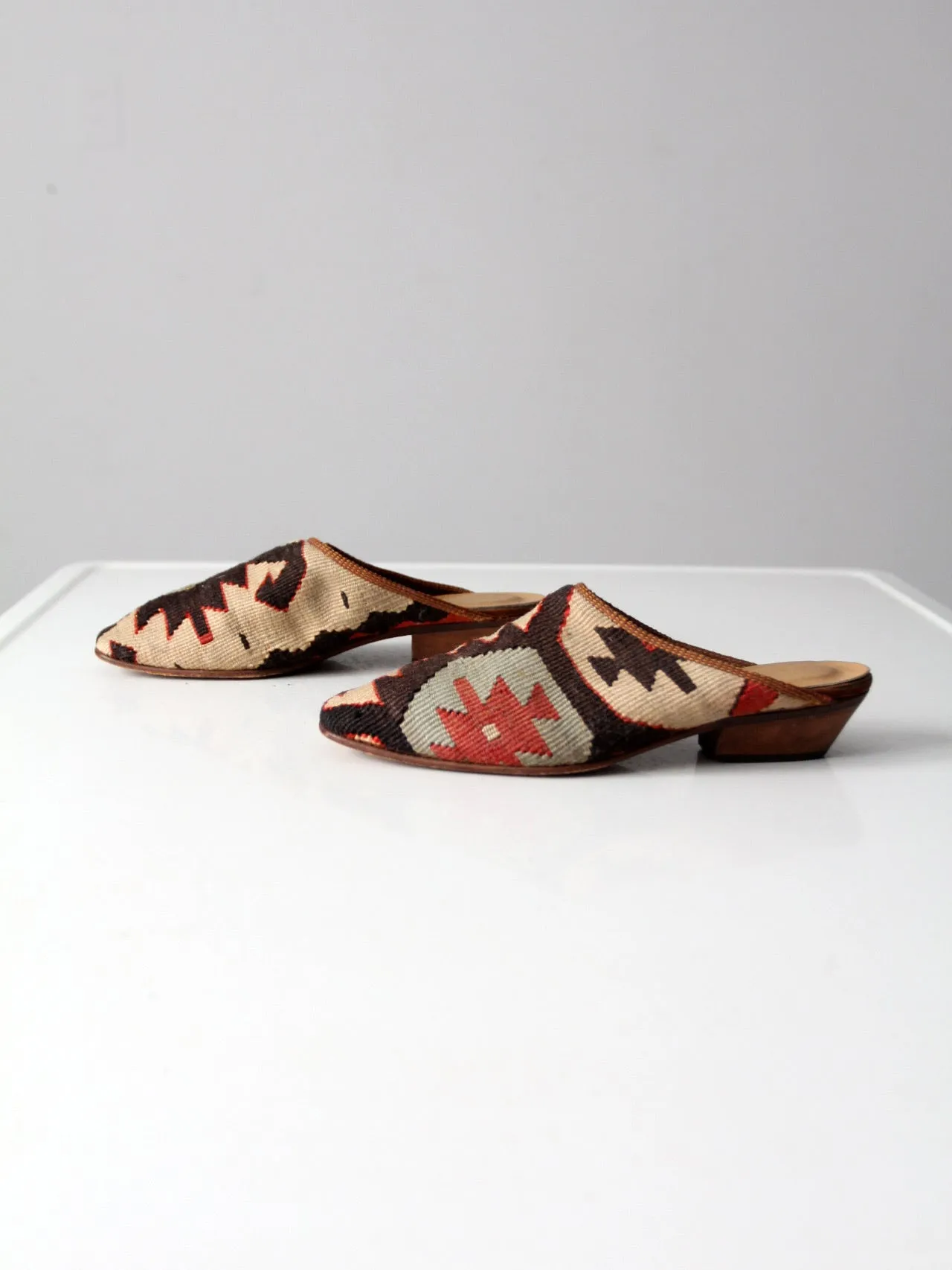 vintage kilim mules, size 8