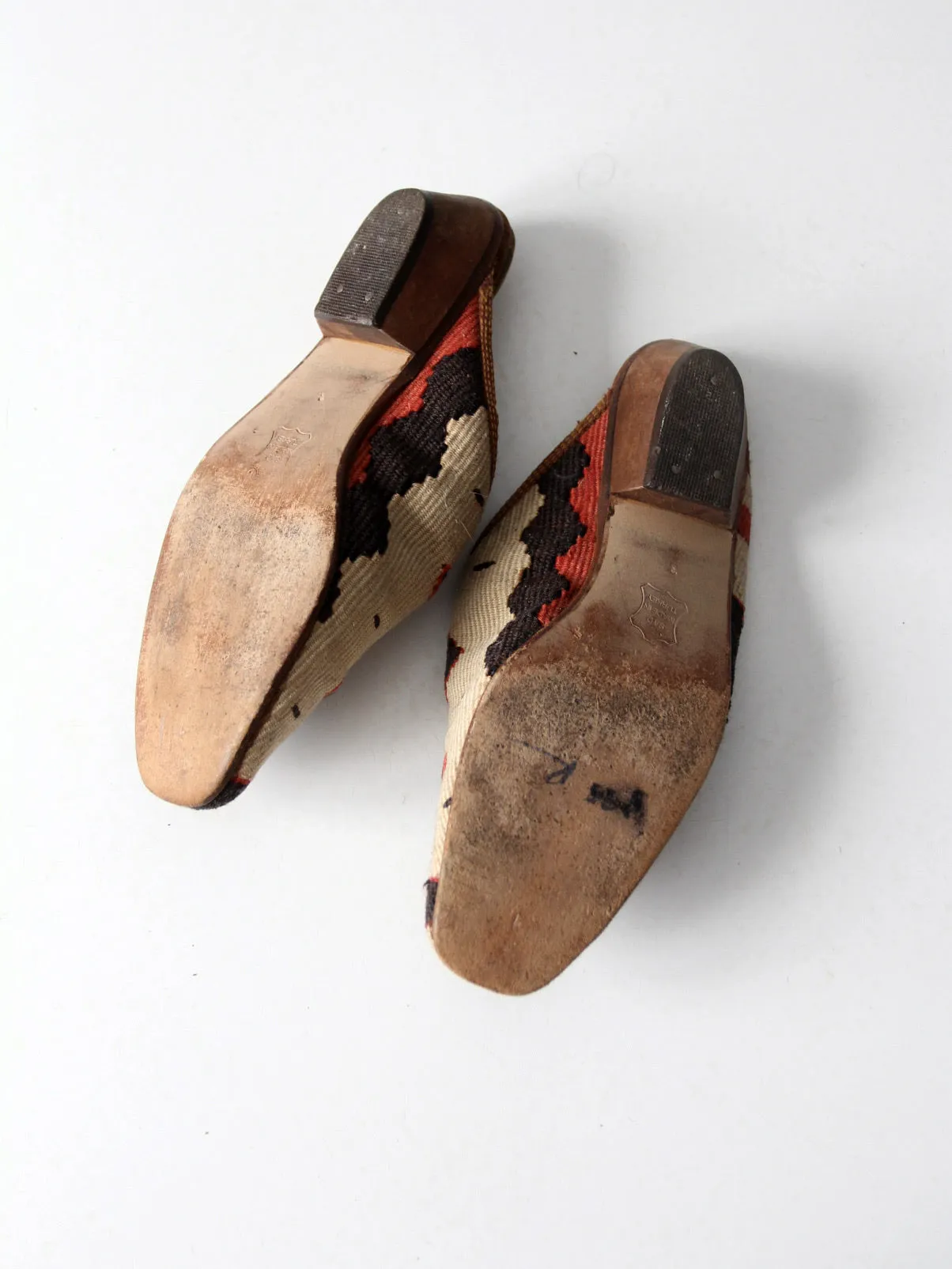 vintage kilim mules, size 8