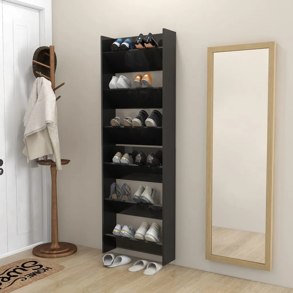 Wall Shoe Cabinets 2 pcs  High Gloss Black 60x18x90cm Chipboard