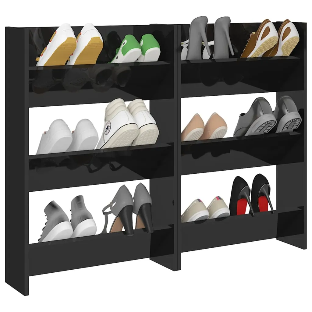 Wall Shoe Cabinets 2 pcs  High Gloss Black 60x18x90cm Chipboard