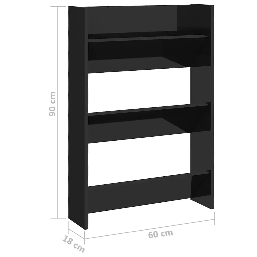 Wall Shoe Cabinets 2 pcs  High Gloss Black 60x18x90cm Chipboard