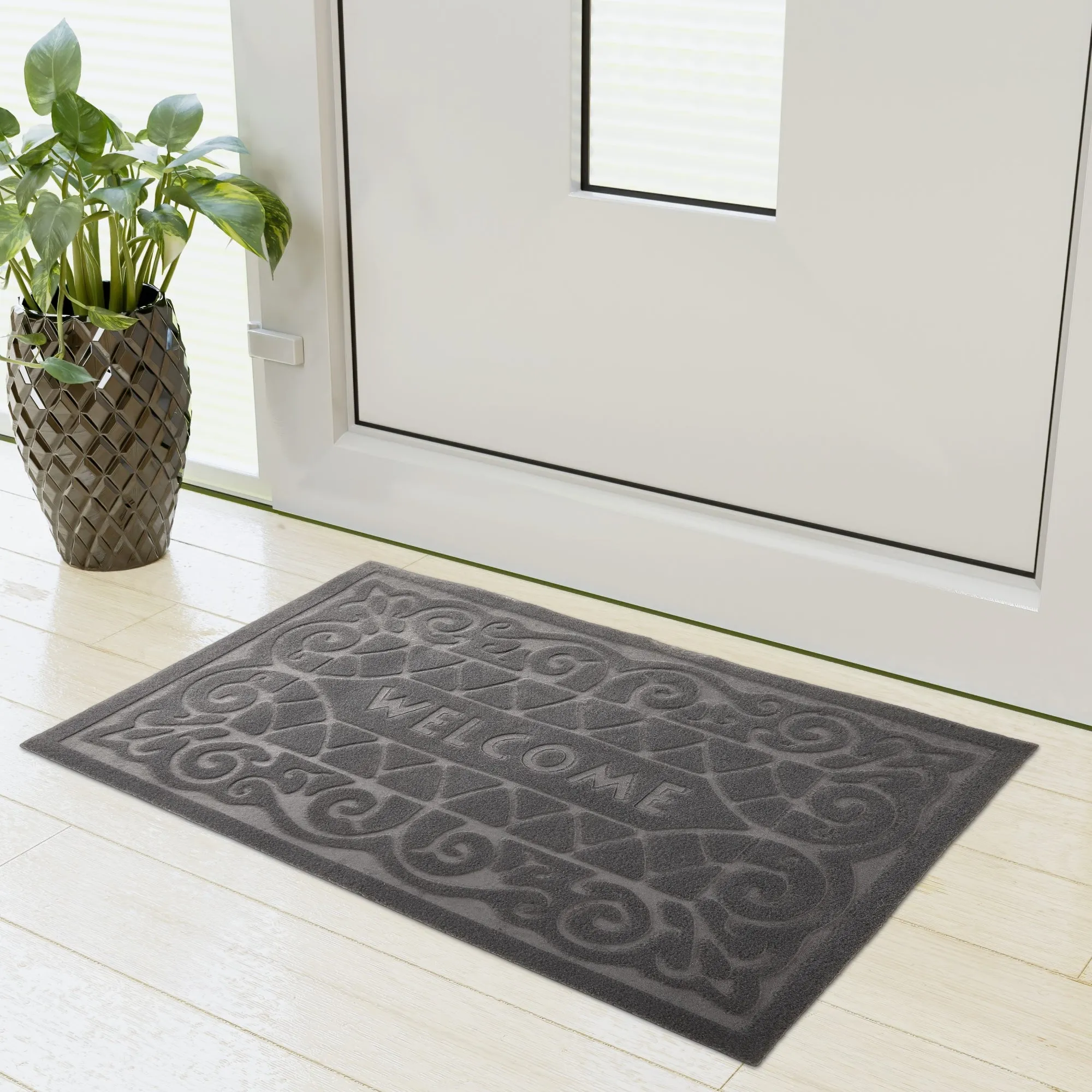 Welcome Easy Care Absorbent Door Mat in Grey