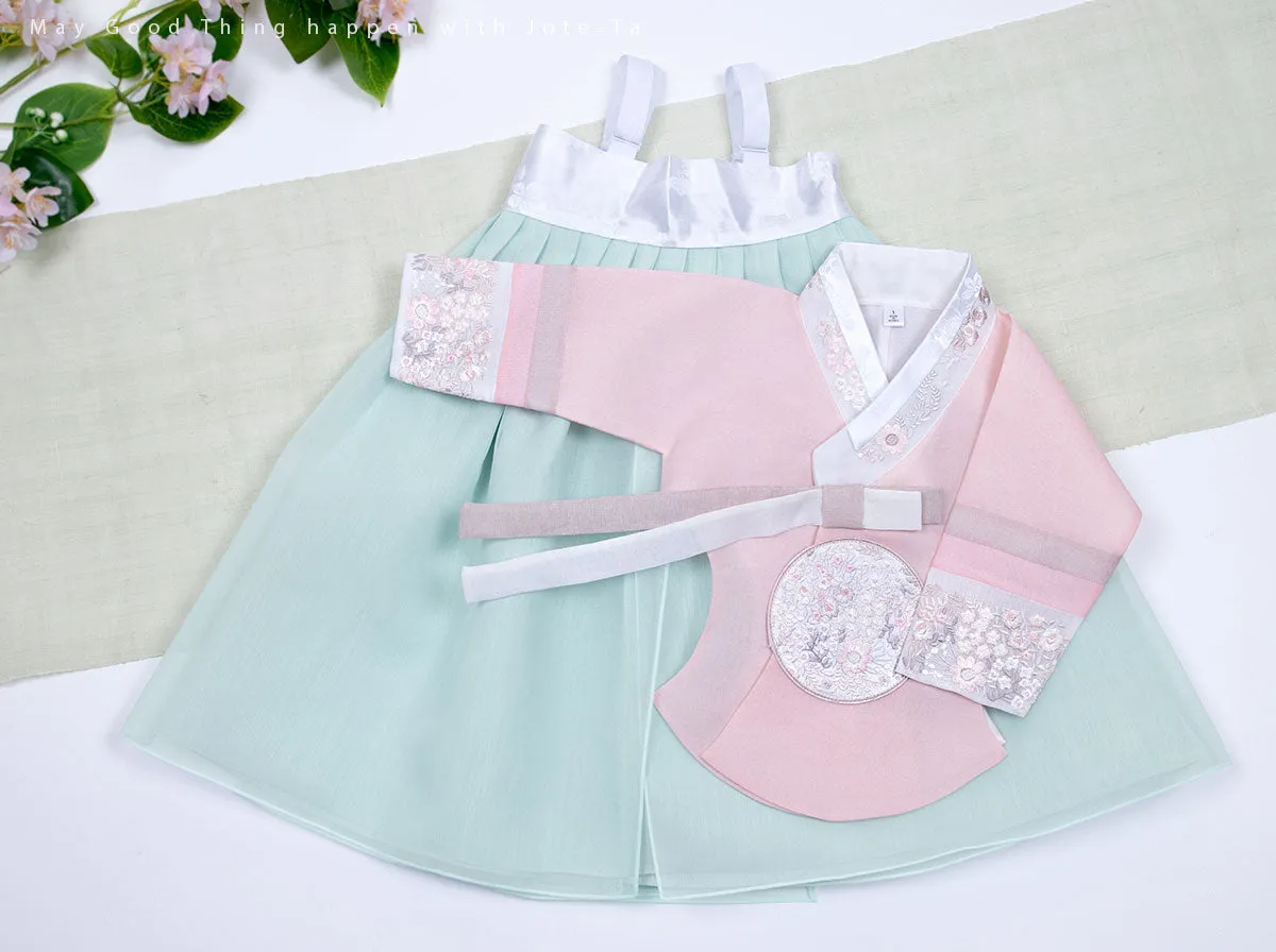 Wild Flower Baby Girl Hanbok in Pink & Mint