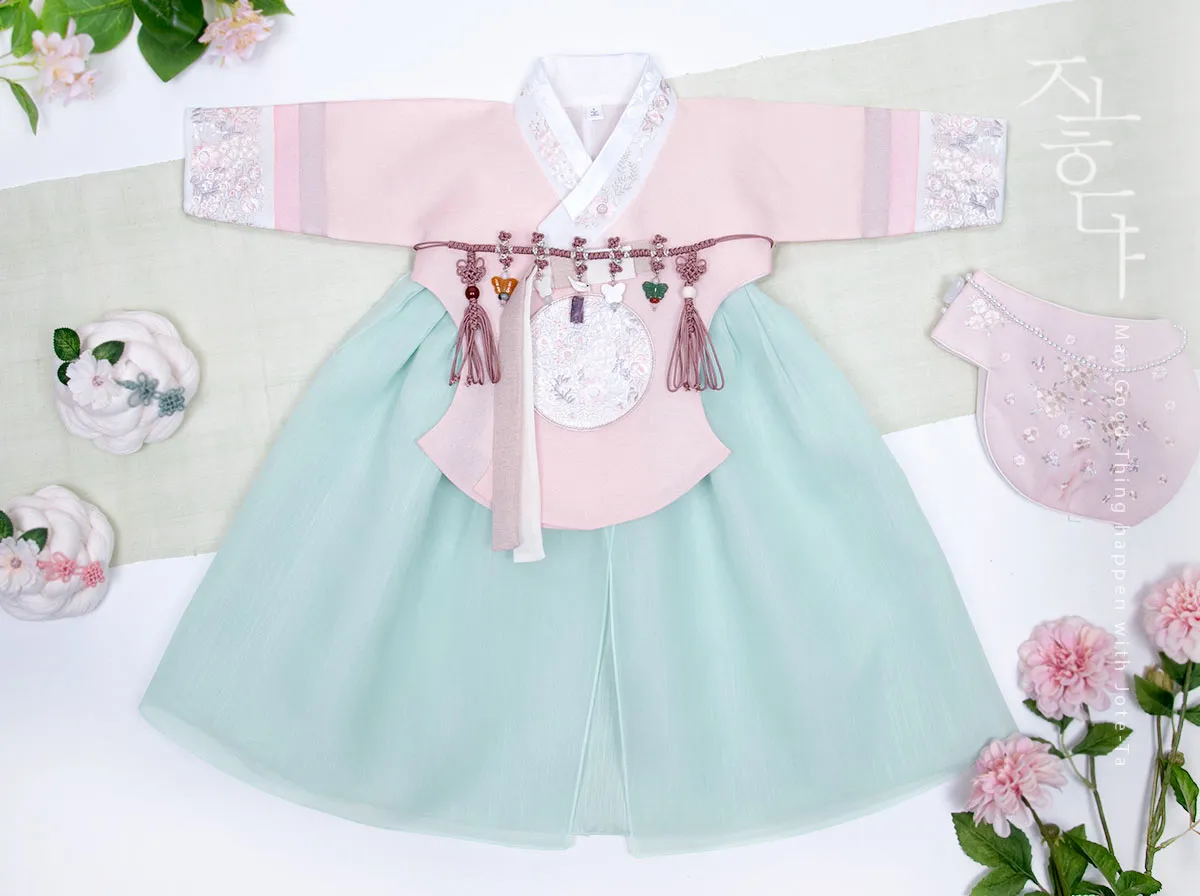 Wild Flower Baby Girl Hanbok in Pink & Mint