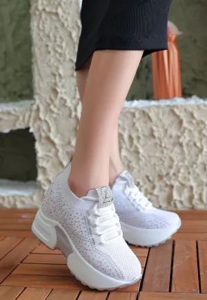 Women's Black Knitwear Lace-Up Sports Shoes